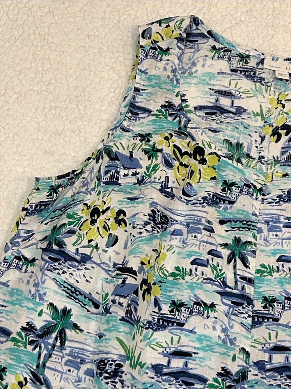J. Jill Love Linen Sleeveless Dress size 1X Women's Tropical Print Blue & White - Picture 3 of 13